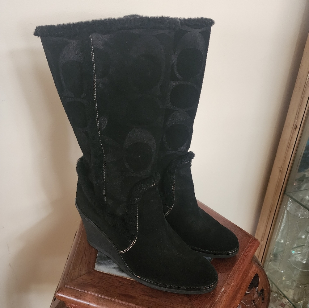 Coach Black Wedge Boots